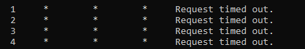 Símbolos de asterisco e mensagens de tempo limite de solicitação nos resultados do tracert